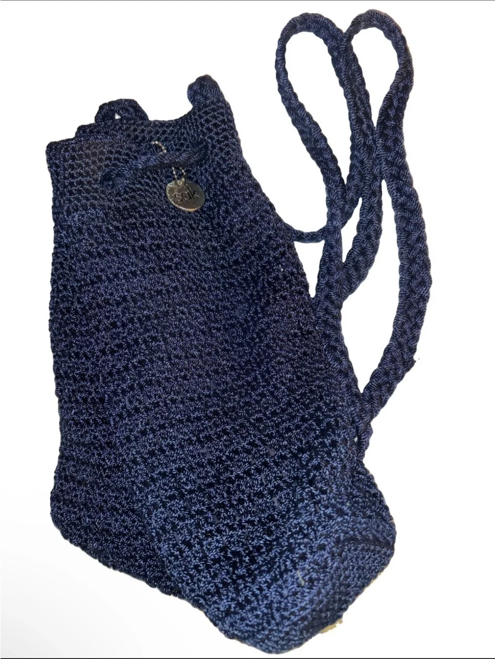 The Sak Navy Handwoven Drawstring Backpack